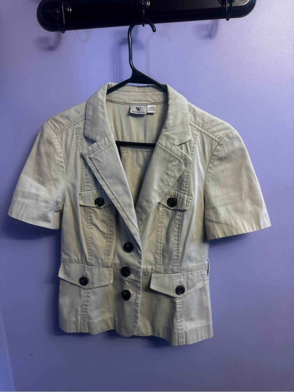 Worthington Short Sleeve Light Gray Utility Blazer